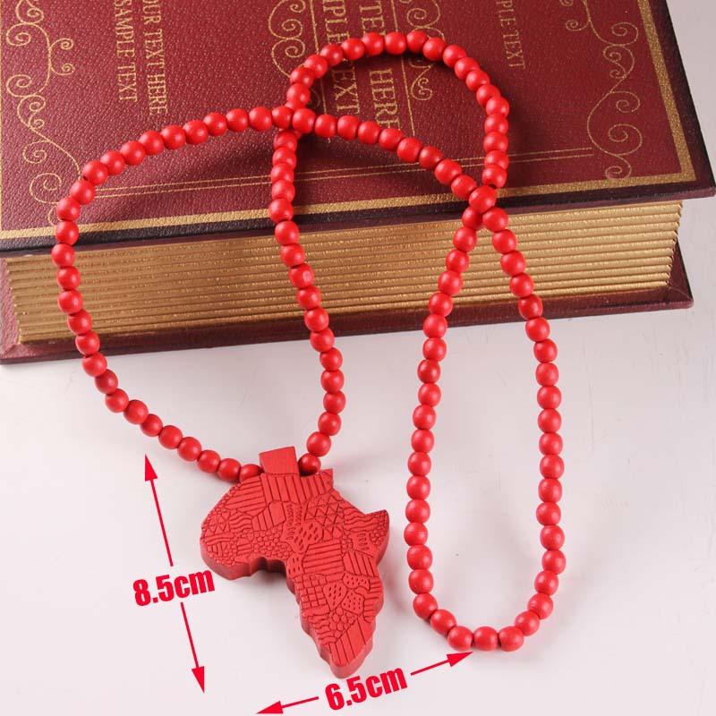 Wooden Map of Africa Pendant Necklaces Wood beads beaded chains For Women & Men Hip Hop Jewelry Gift