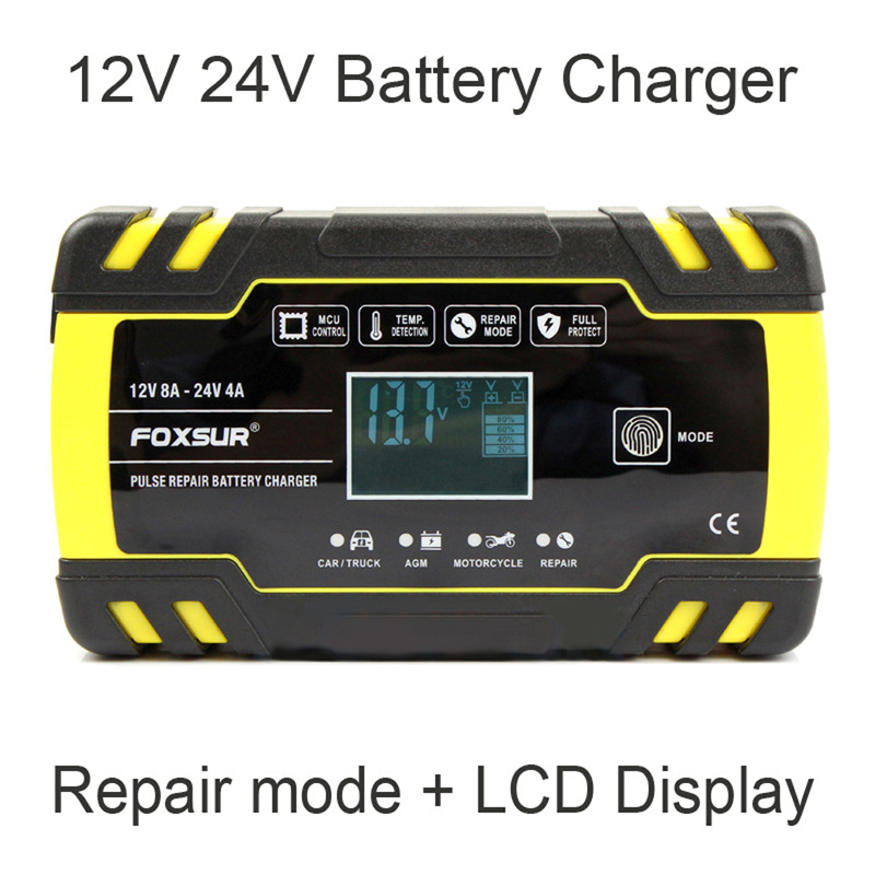 Fully Automatic Pulse Repair Battery Charger 12V 8A 24V 4A Smart Fast ChargingFor Car Motorcycle Lead Acid Agm Gel Wet