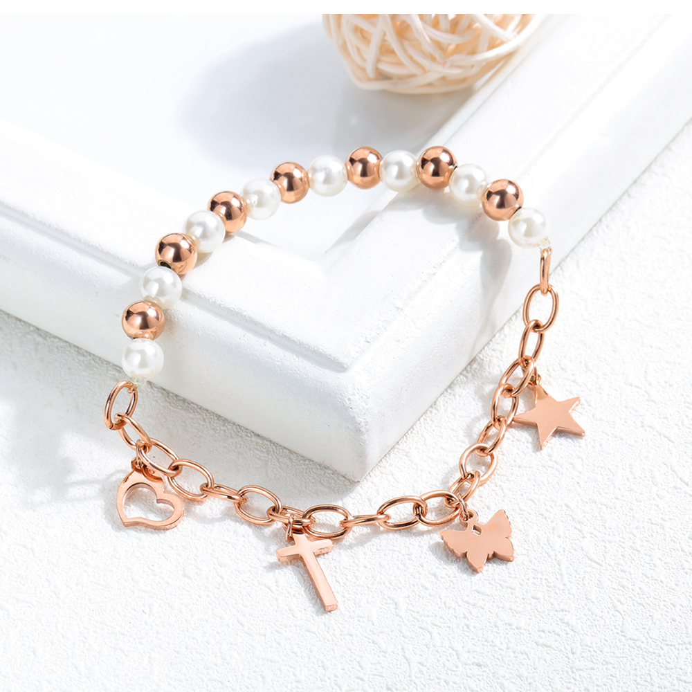 Charm Butterfly Star Cross Heart Shape chain Bracelets Stainless Steel Titanium Steel 14K Gold Plated Women Girl's Gift Jewelry