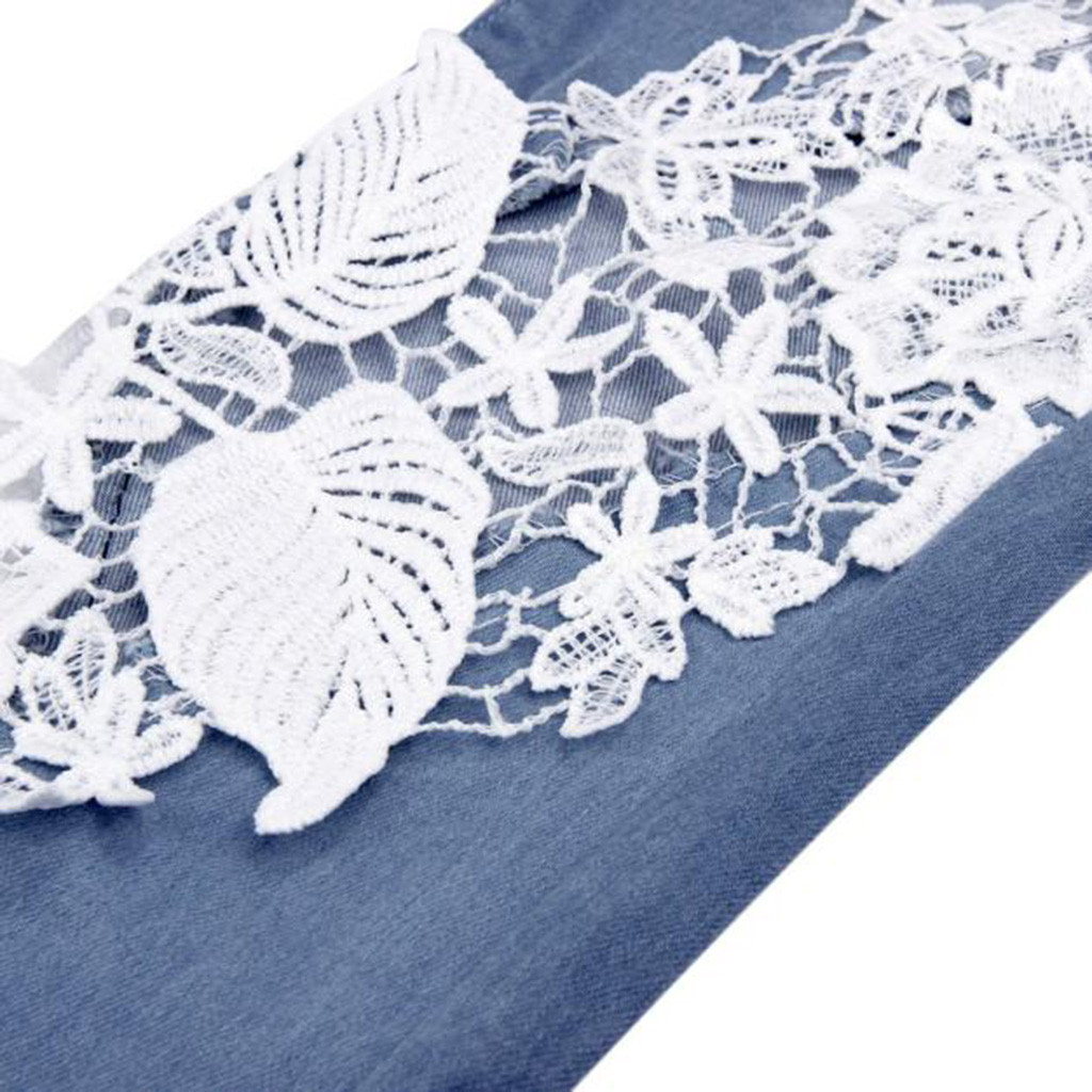 Jeans Woman Ladies Streetwear Sexy Lace Openwork Women Jeans Lace Stitching Sexy 2019 New Shelves Minimalist modis