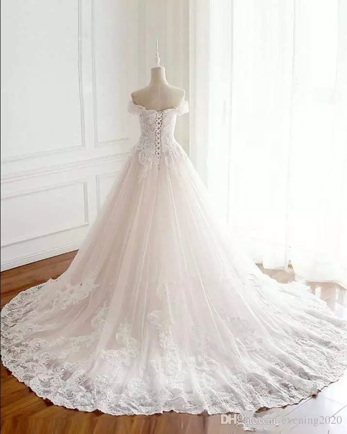 Custom Made A-Line Wedding Dresses Off-Shoulder Lace Appliques Lace-up Back Simple Bridal Dresses Reasonable Price Wedding Gowns