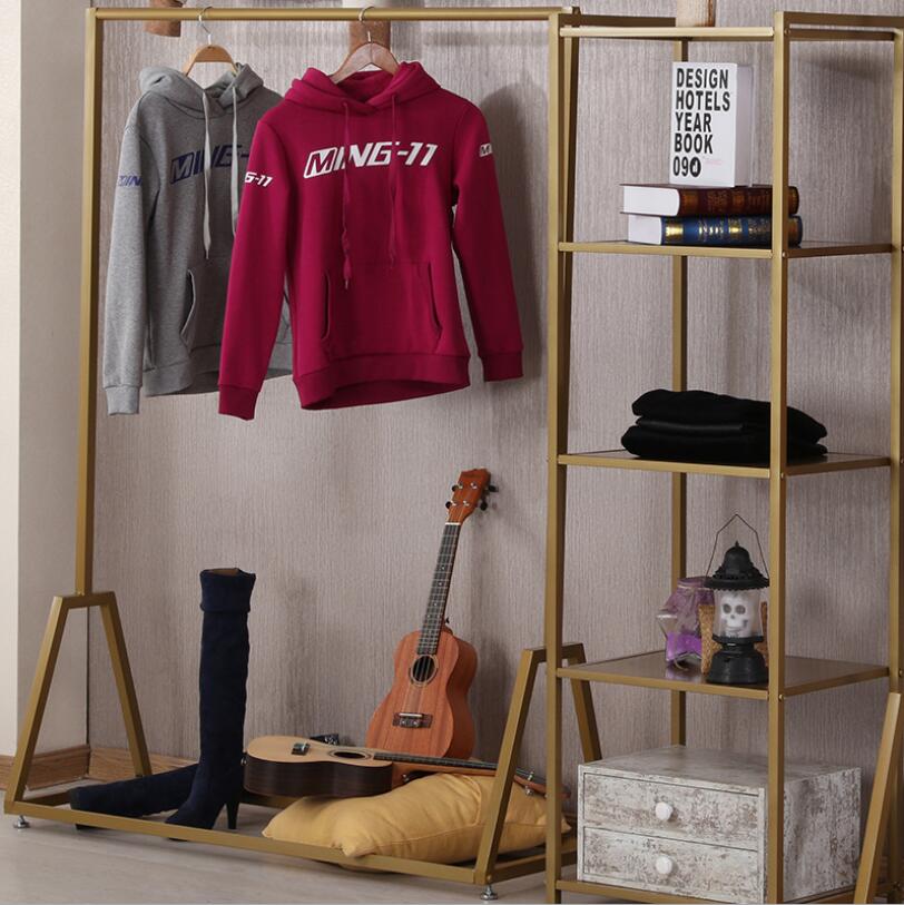 Clothing store display racks Bedroom Furniture gold floor type Clothes rack decoration of women's cloth shop shelf