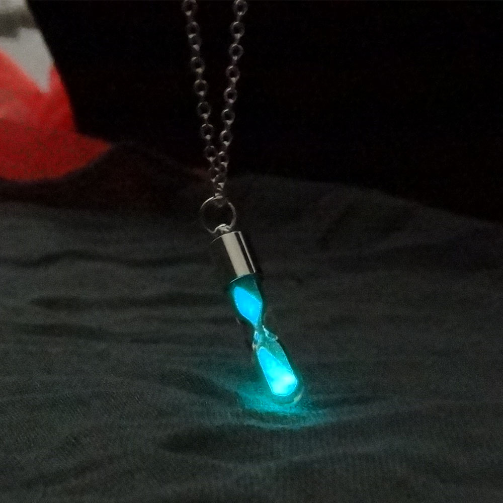 Hourglass Necklace Glass Pendant Glow In The Dark Necklace Silver Chain Luminous Jewelry Women Gifts Gem Accessories