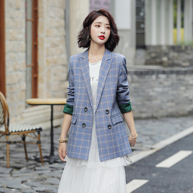 Vintage Plaid Blazer Women Long Sleeve Double Breasted Blazers and Jackets Femme Casual Houndstooth Elegant Coat Plus Size 2020, Blue
Vintage Plaid Blazer Women Long Sleeve Double Breasted Blazers and Jackets Femme Casual Houndstooth Elegant Coat Plus Size 2020, Blue