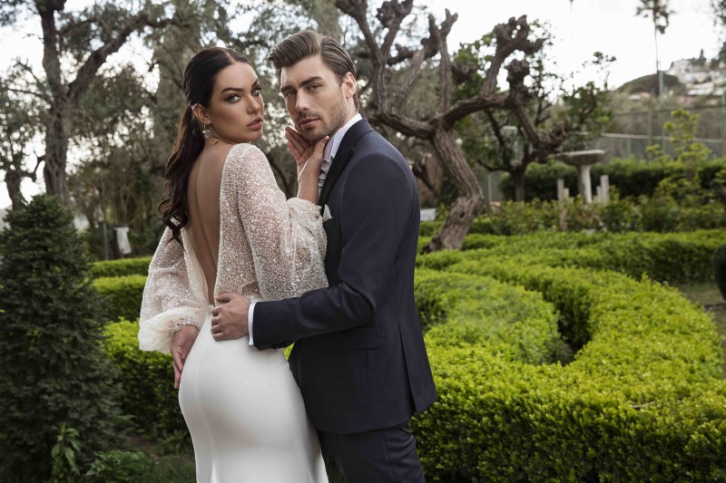 bohemian satin mermaid wedding dresses long sleeve beading top sheer v neck sexy wedding dress sequined bling bling bridal gowns