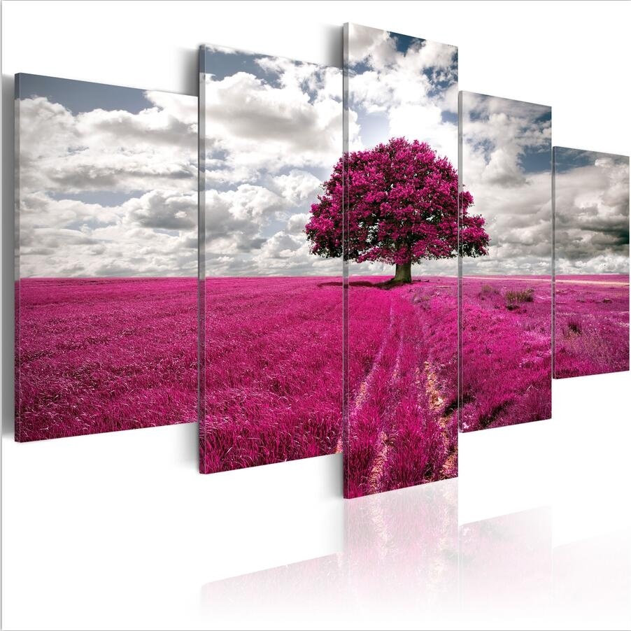 ( No Frame)5PCS/Set Modern Tree of Hope Art Print Frameless Canvas Painting Wall Picture Home Decoration