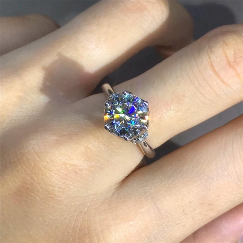 Sparkling Handmade Luxury Jewelry Pure 925 Sterling Silver Round Cut White Topaz CZ Diamond Gemstones Women Wedding Engagement Band Ring