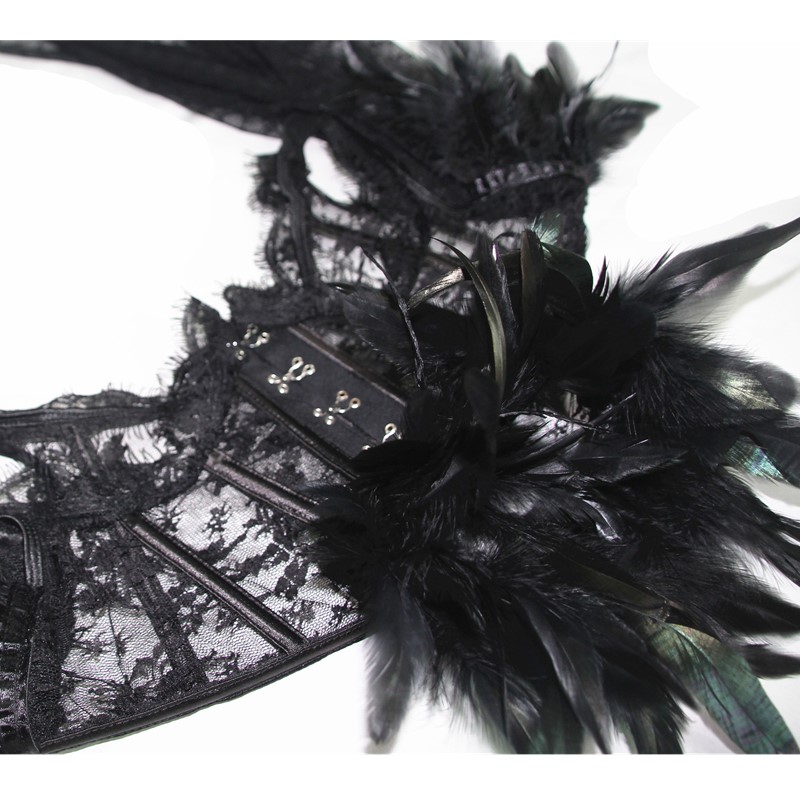 Women Steampunk Feathers Gothic Fake High Collar Lace Mesh Cape Shoulder Bolero Jacket Shrug Crop Tops Retro Vintage Halloween Rave Costume