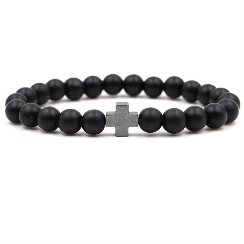 Scrub stone black magnet colorful cross beads bracelet men and women cure birthday gift bracelet