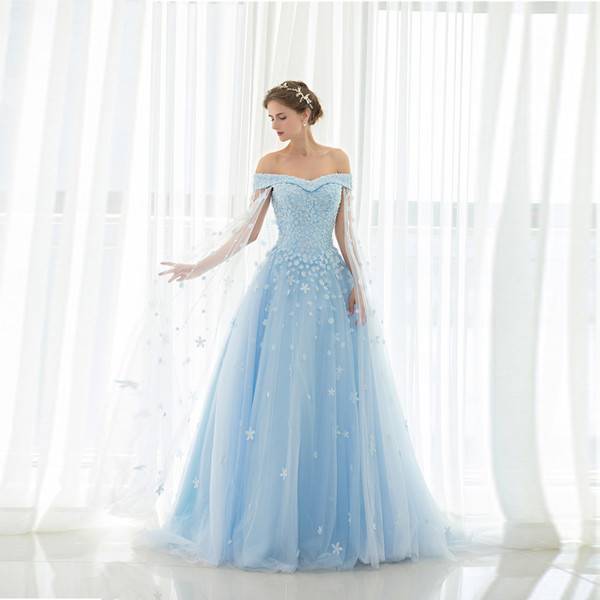 3D Floral Beaded A Line Blue Off Shoulder Wedding Dresses with Wraps 2019 Plus Size Bridal Gowns Lace Up Vintage Ball Gown Long Formal Gowns