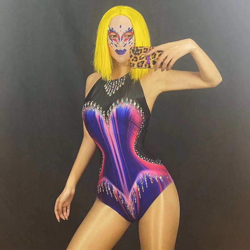 Nightclub Female Singer Dj Colorful Rhinestone Headgear Mask Stretch Sleeveless Bodysuit Stage Costume Festival Outfit DT2293, As picture
Nightclub Female Singer Dj Colorful Rhinestone Headgear Mask Stretch Sleeveless Bodysuit Stage Costume Festival Outfit DT2293, As picture