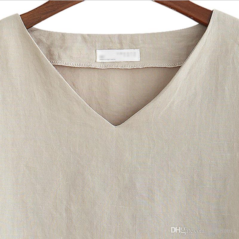 2020 New Fashion V-neck T Shirt Women Flax Basic Female TShirt Summer White Sexy TShirt Women Cotton Vintage Loose Thin T Shirts XXXL