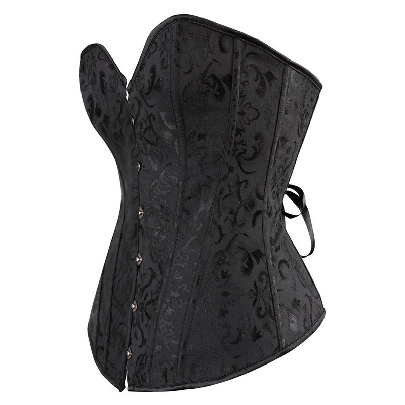 Women Jacquard Steel Boned Overbust White Bridal Corset Back Padded Lingerie Top Body Shaper Strong Lace Up Corselet Black Beige XS-XXL