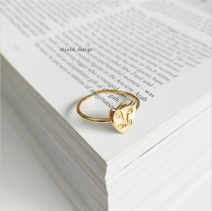 New 925 Sterling Silver Open Rings Letter Baby Moon Star Shield Type Adjustable Statement Ring Simple Fine Jewelry