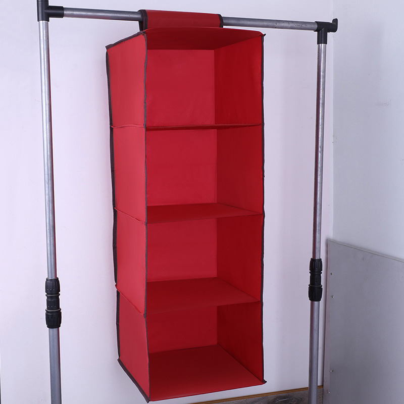 Non-Woven Fabric 4 Section Hanging Bag Storage Cabinets Folding Shelves Wardrobe Household Supplies Clothes Space Saver Home