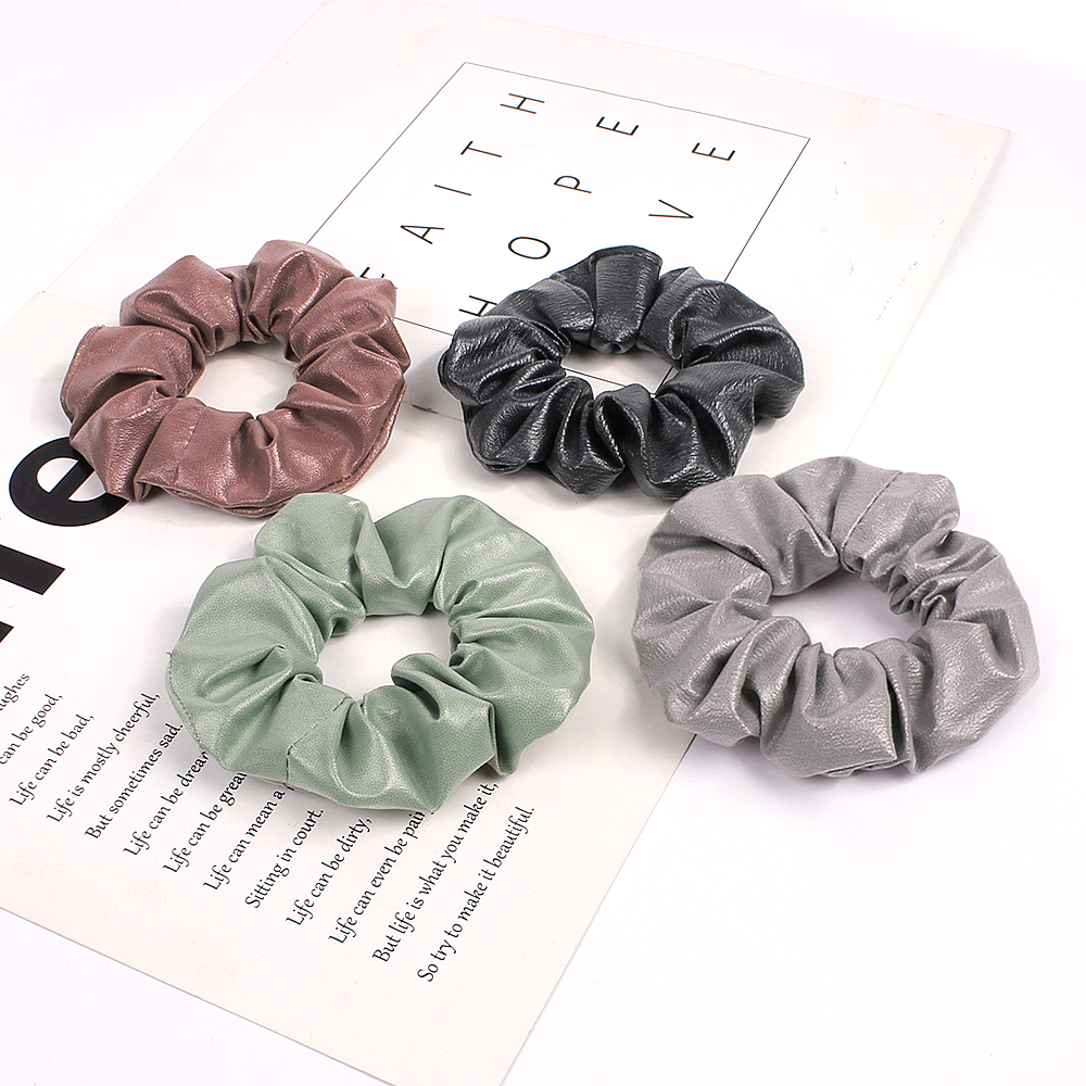 Scrunchie Women Girls Elastic Hair Rubber Bands Accessories Gum For Kids Leather PU Hair Tie Ring Rope Ponytail Holder 0903A