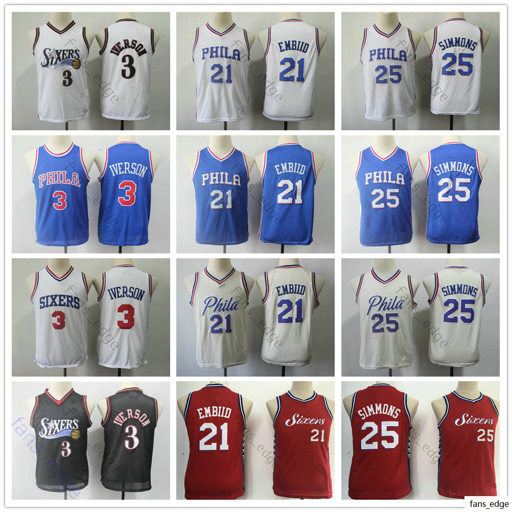 Kids Youth Men Top Quality Joel 21 Embiid Allen 3 Iverson Ben 25 Simmons Children Boys Blue White Red Cream Basketball Jerseys, Black;red
Kids Youth Men Top Quality Joel 21 Embiid Allen 3 Iverson Ben 25 Simmons Children Boys Blue White Red Cream Basketball Jerseys, Black;red