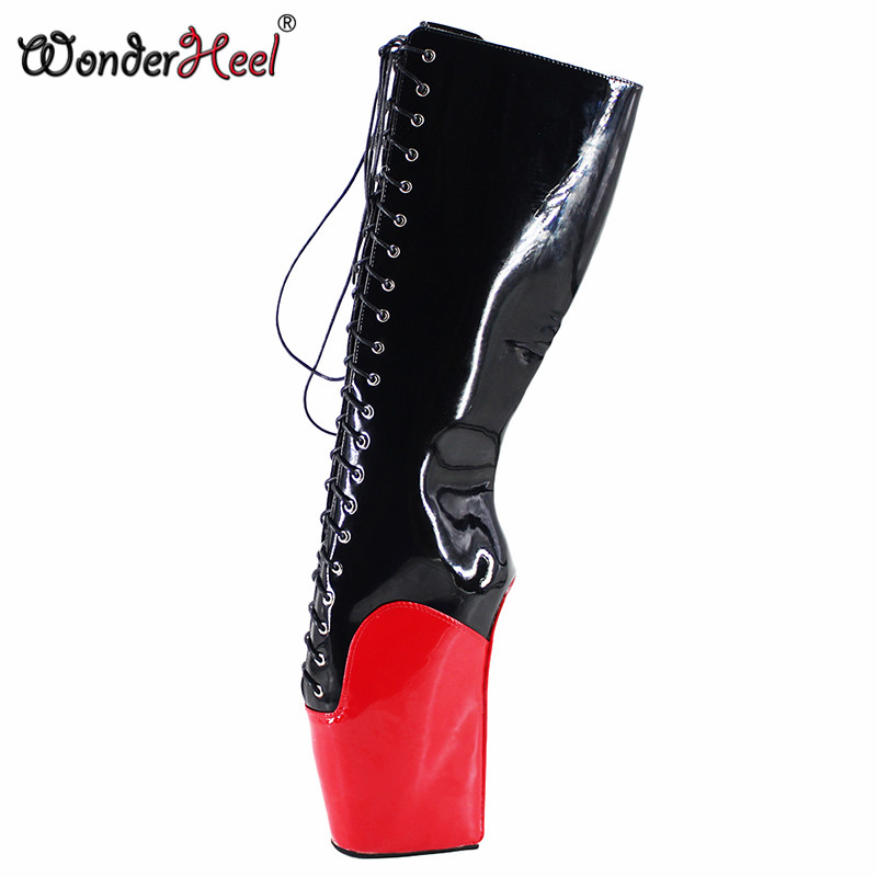 Wonderheel new ballet boots 20cm strange heel patent leather fashion sexy fetish lace up knee high ballet boots, Black and red
Wonderheel new ballet boots 20cm strange heel patent leather fashion sexy fetish lace up knee high ballet boots, Black and red
