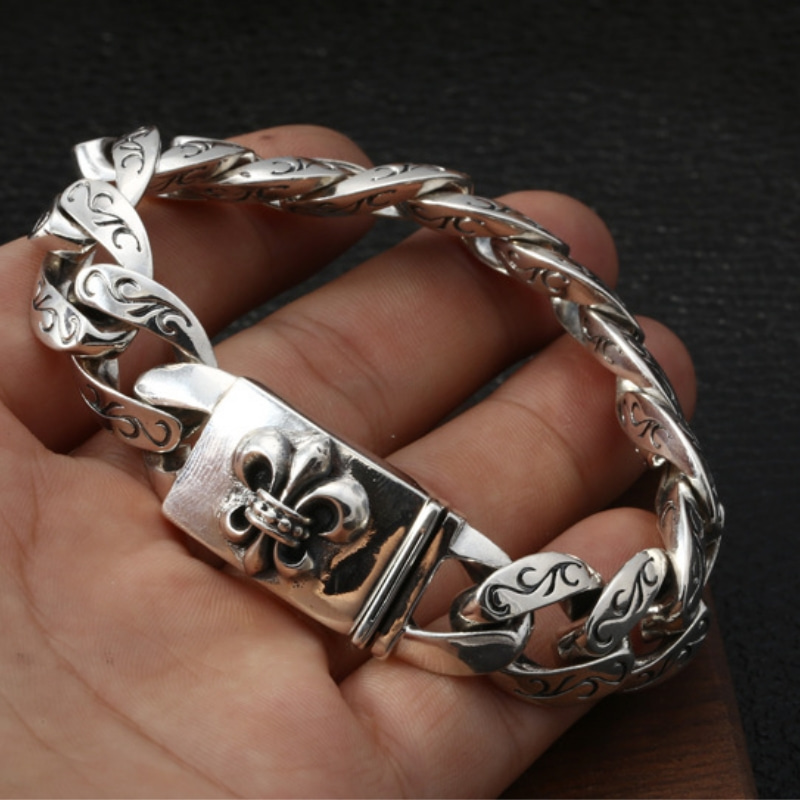Gothic 925 sterling silver handmade vintage jewelry American European antique silver anchor charm link chain designer men's bracelets