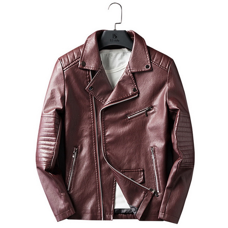 Mens Faux Leather Jacket Autumn Winter Casual Zipper PU Leather Jacket Motorcycle Men Slim Fit Mens Jackets, Orange