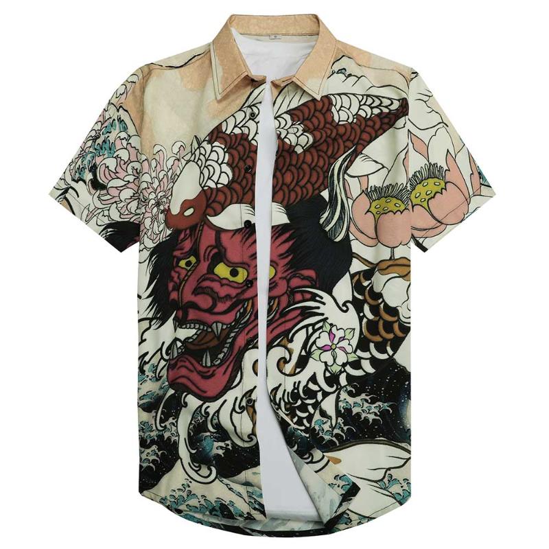3D Monster Shirts Japanese Myth Devil Tops Harajuku Casual Short Sleeve Shirts Male Summer Ocean Cotton Men EU Size, 02