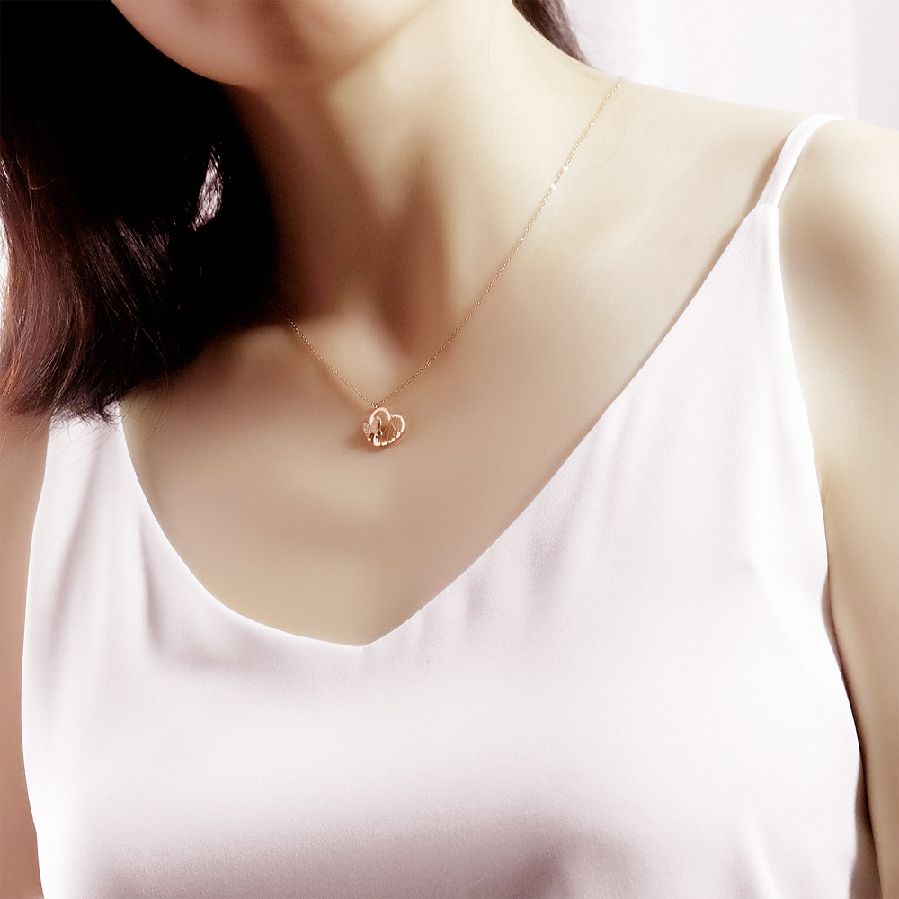 Butterfly Lover Heart Shape Pendant Necklace 316L Stainless Steel 14k Gold Plated Necklace Jewelry Women Girl's Gift