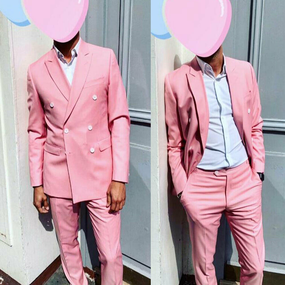Baby Pink Mens Wedding Suits Slim Fit Double Breasted Notched Lapel Groom Wear Tuxedos Formal Work Prom Business Blazer(Jacket+Pants)