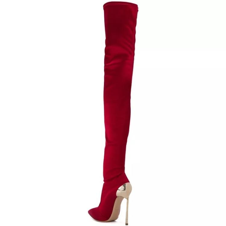 Hot Sale-ts super high heel stiletto pointed toe over the knee boots sleeve knight boots large size 42