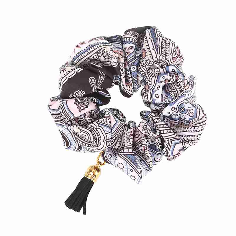 Retro large intestine circle Amazon fabric hair ring tassel pendant elastic elastic band hair rope