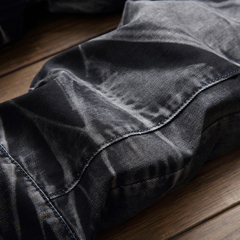 Fashion-Men's Distressed Stretch Biker Jeans Vintage Men Hip Hop Slim Fit Jeans Trousers Retro Punk Style Straight Denim Pants Plus Size
