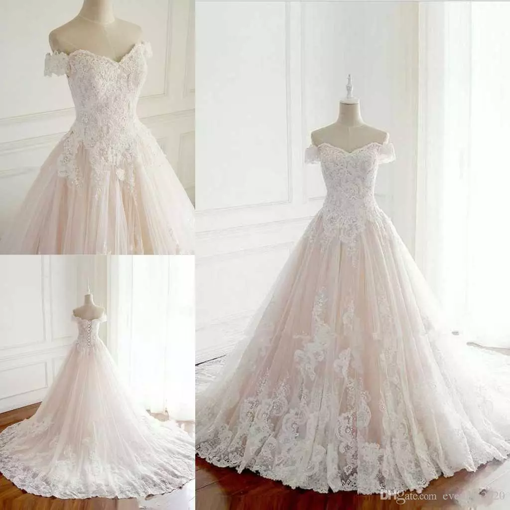 Custom Made A-Line Wedding Dresses Off-Shoulder Lace Appliques Lace-up Back Simple Bridal Dresses Reasonable Price Wedding Gowns
