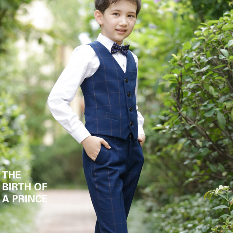 Handsome High Quality Boy's Formal Wear Classic Plaid 3 Pieces Boys Wedding Suits Kids Designer Clothes Boys