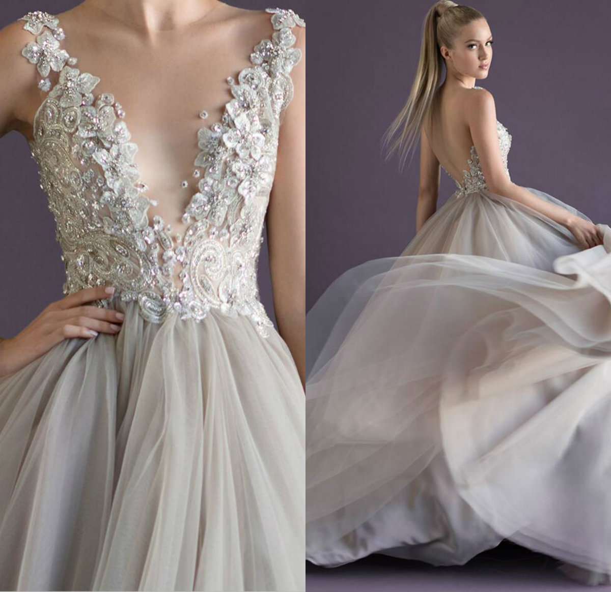 Paolo Sebastin Prom Dresses A Line V Neck Lace Appliqued Beads Sexy Backless Evening Gowns Illusion Bodice Formal Occasion Dress