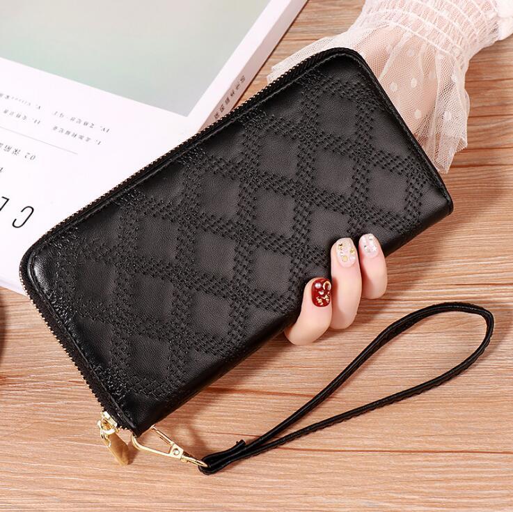 women handbag leather hand wallet classic plaid long purse sweet embroidery womens wallets multifunctional leathers mobile phone bag
