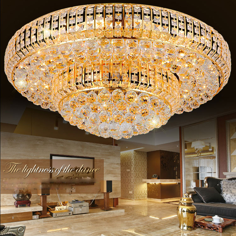 LED Light Modern Golden Crystal Ceiling Lights Fixture American Chandeliers Lamps Round Gold Hanging Light 3 White Color Changeable