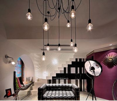 Modern Nordic Retro Edison Chandelier lamp Lighting Vintage Loft Antique Adjustable DIY E27 Spider Pendant Hanging Home Lights