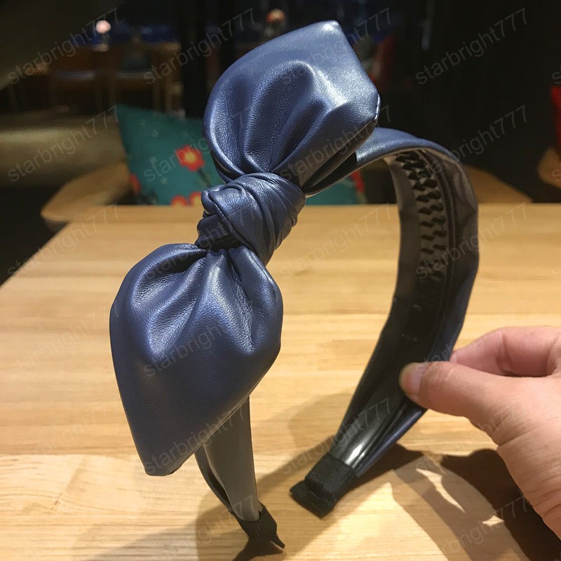 Synthetic Leather Bow Knot Headbands Hairband Bezel For Women Non-Slips Hair Band Solid Hair Accessories Head Wrap