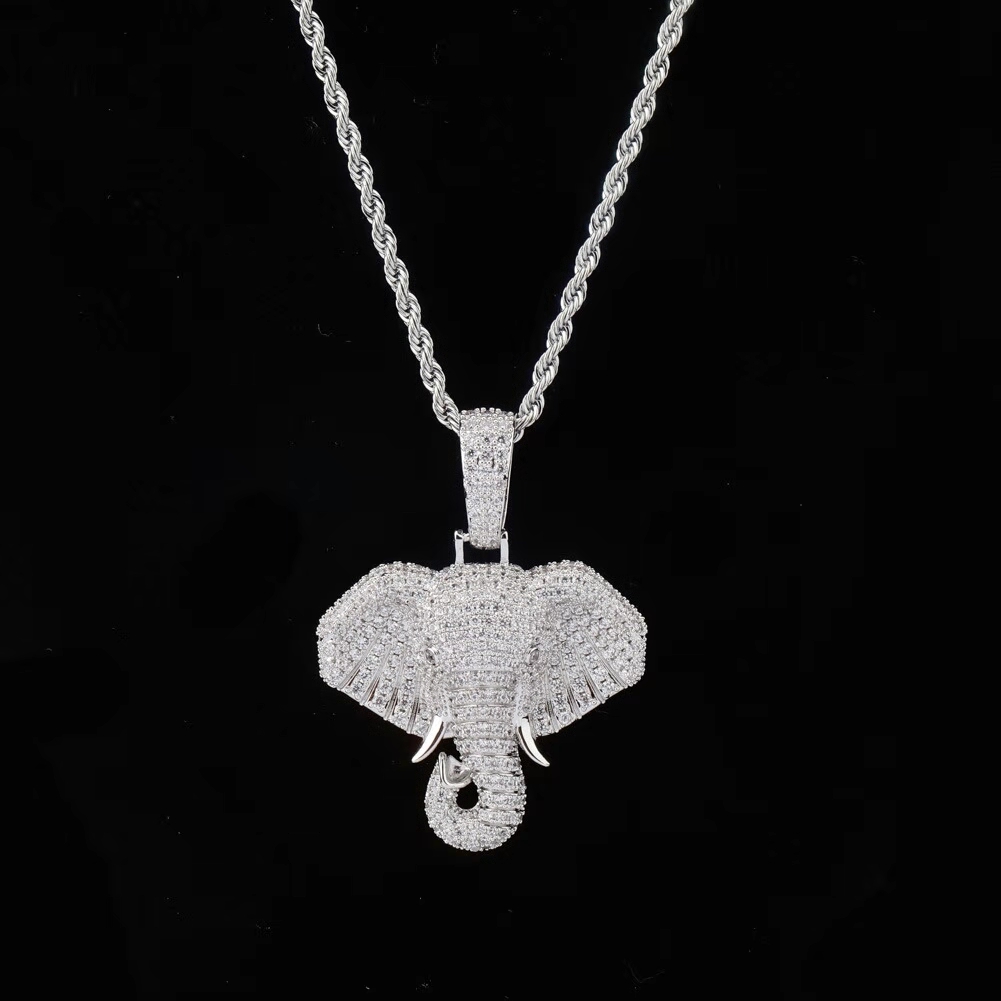 iced out elephant pendant necklaces for men luxury designer mens bling diamond animal pendants gold silver rose gold chain necklac