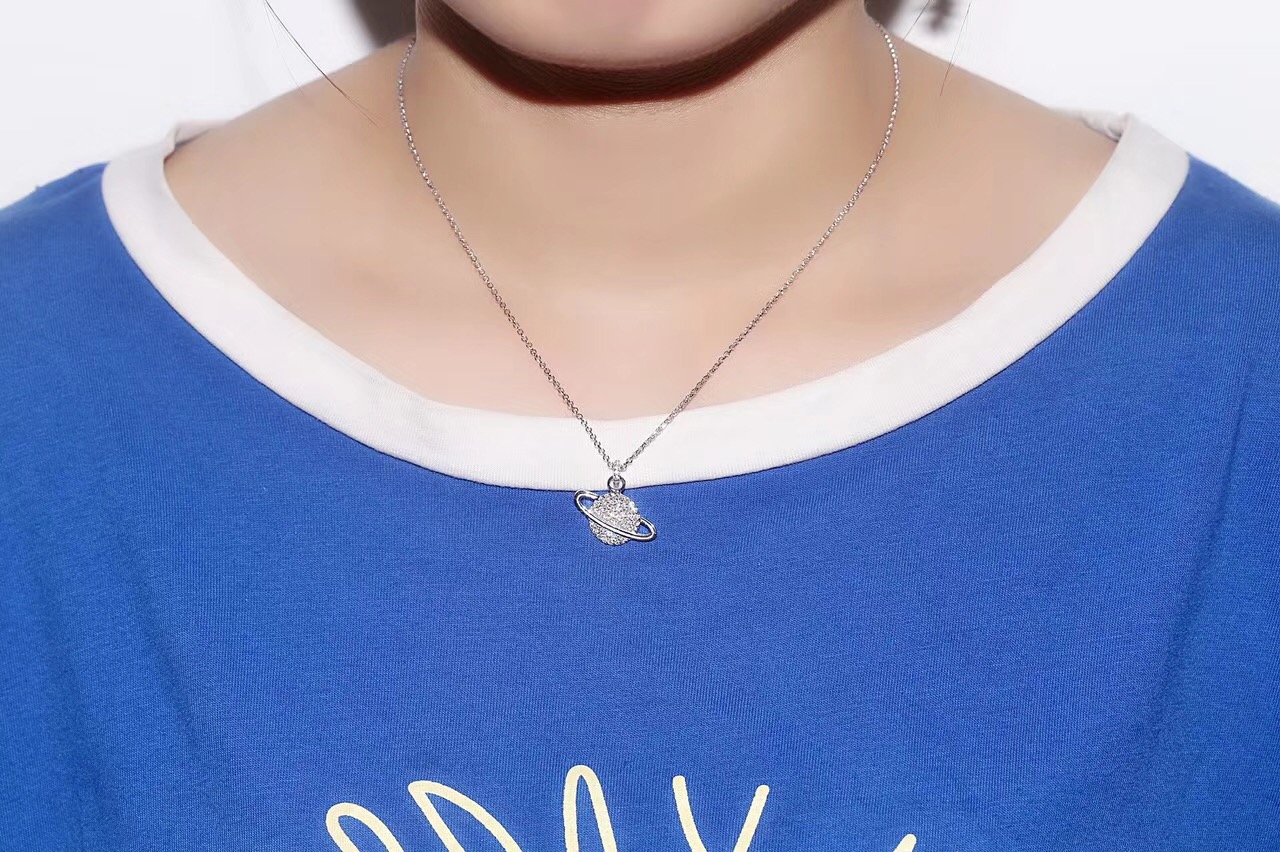 Fashion- The Dark Moon 925 Sterling Silver Necklace Galaxy Planet Cubic Zircon Pendant Necklace Chain Luminous Jewelry Women Gifts