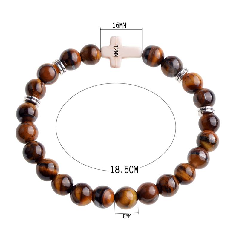 Cross Stone Jewelry Bracelet Retro Round Beaded Strands Charm Stones Stretch Unisex Gift