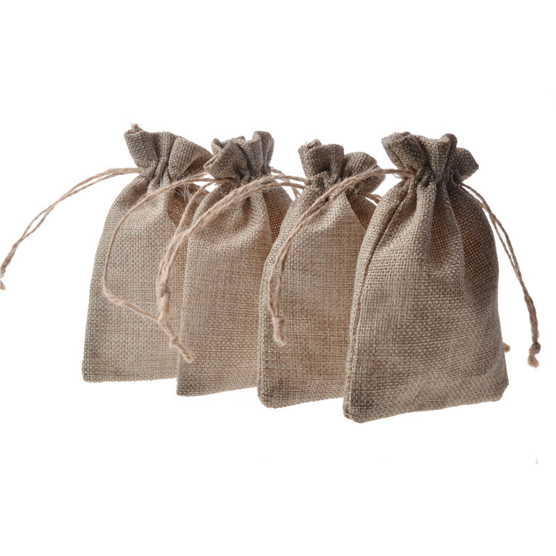 2021 Double layer Natural Linen Drawstring bags Jute Gift Package Wedding Favor holder burlap Pouches hessian bags mobile power sack bags