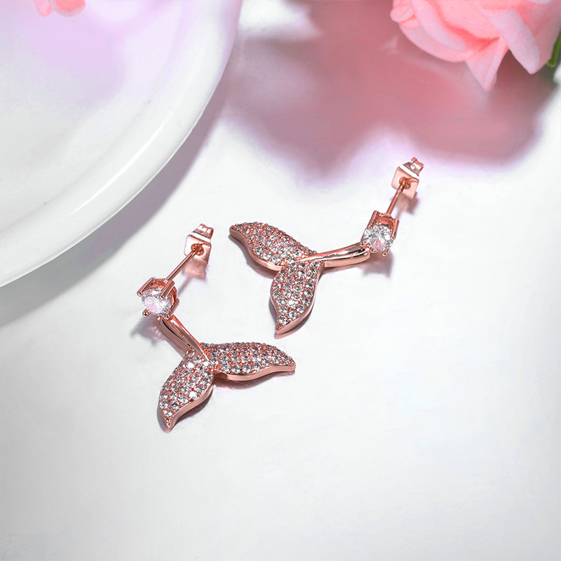 Mermaid tail earrings temperament micro-inlaid zircon dolphins sterling silver pendant crystal jewelry earrings for Mother's Day