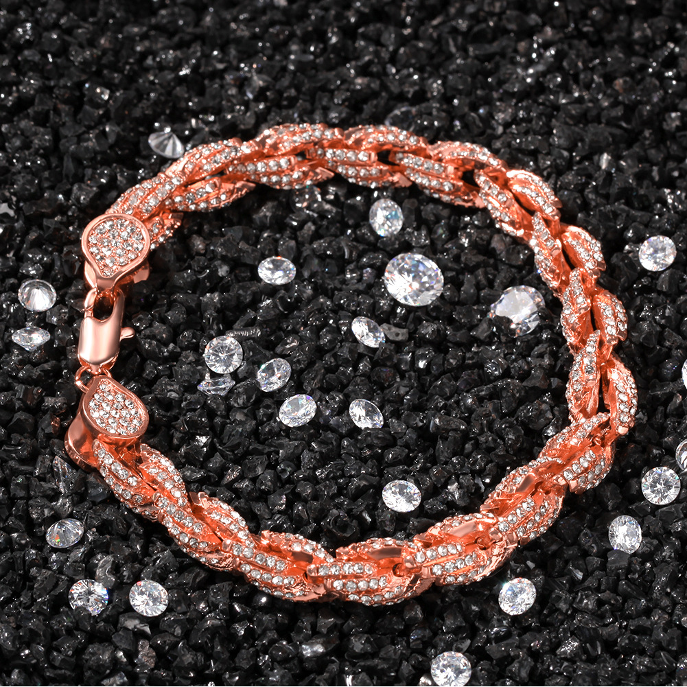 Hip Hop Iced Out ed Rope Chain Bracelet for Men Rosegold Silver Gold Plated HipHop Rock Style Pulseiras Femininas