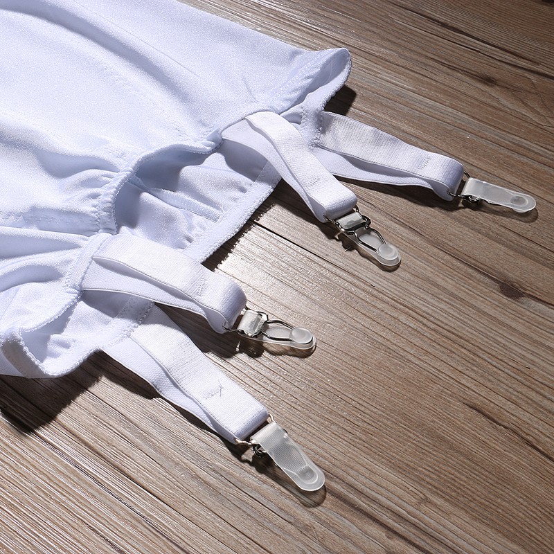 Sexy Women High Waisted Straight Skirt with 4-Metal Buckles Straps Mesh Lingerie Suspender Elastic Garter Belt S-XXL Black White No Stocking