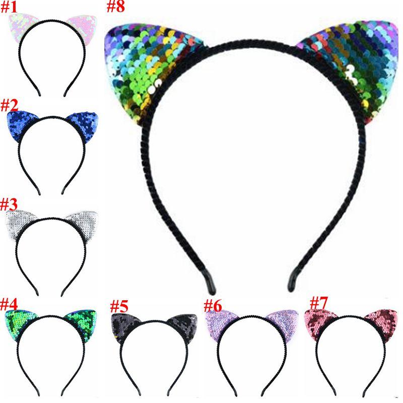 Baby Headbands Girls Sequins Hairbands Infant Cat Ear Cartoon Headband Headwrap Elastic Hair Sticks Hair Accessories Photography Props