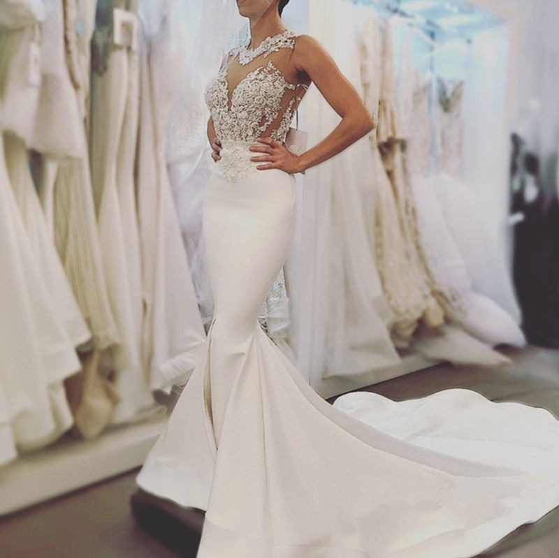 Elegant Mermaid Wedding Dresses Fashion High Quality Lace Bridal Gowns open back fishtail Long Wedding Gowns Vestido De Novia Bridal Gowns