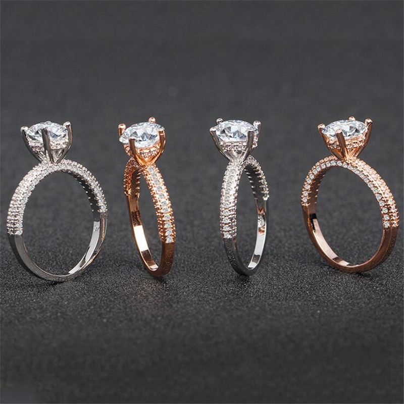 Rulalei Brand New High Quality Luxury Jewelry 925 Sterling Silver&Rose Gold Fill White Topaz CZ Diamond Gemstones Wedding Band Ring Gift