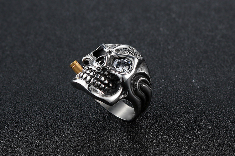 Hegemonic Diamond Skull Titanium Steel Ring Personality PunK Men039s Ring Jewelry European and American