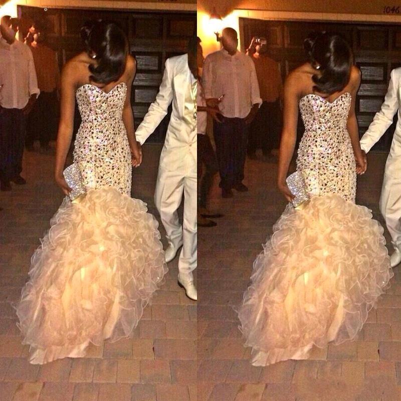 2019 New Beading Tiered Ruffles Skirt Mermaid Prom Dresses Sweetheart Backless Beaded Crystals Sexy Couple Fashion Evening Pageant Gowns