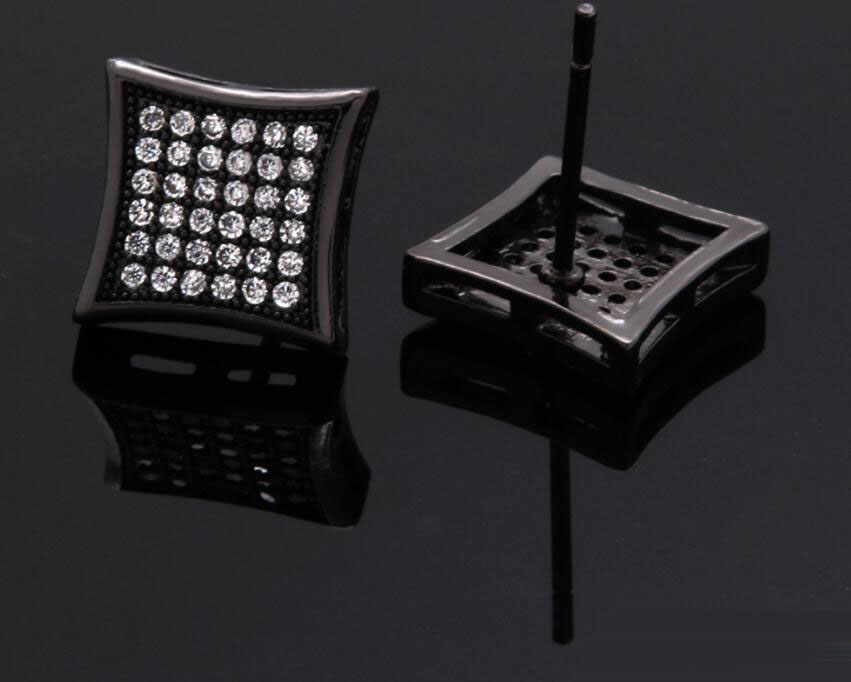 hip hop full diamonds ear studs for men geometry black rhinestone gold stud earrings alloy diamond square jewelry good gifts for boyfriend